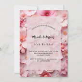 Invitation Fleurs roses luxe anniversaire (Devant)