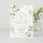 Invitation Fleurs Roses Magnolia Blanches Tout En Un Mariage (Debout devant)