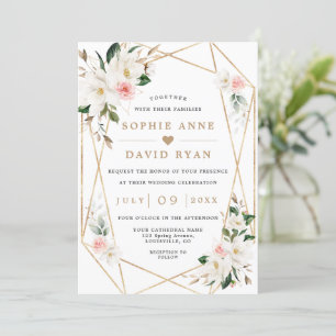 Invitation Fleurs Roses Magnolia Blanches Tout En Un Mariage