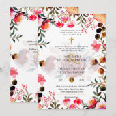 Invitation Fleurs roses Mariage de Masse Nuptiale Catholique (Devant / Derrière)