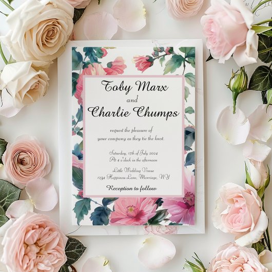 Invitation Fleurs roses Mariage délicat