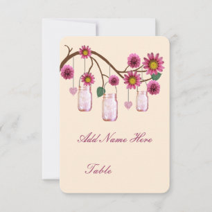 Invitation Fleurs roses Mason Jars Table Place Card