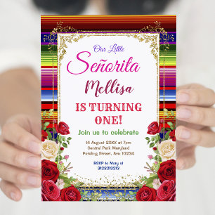 Invitation Fleurs Roses mexicaines avec Parties scintillant o