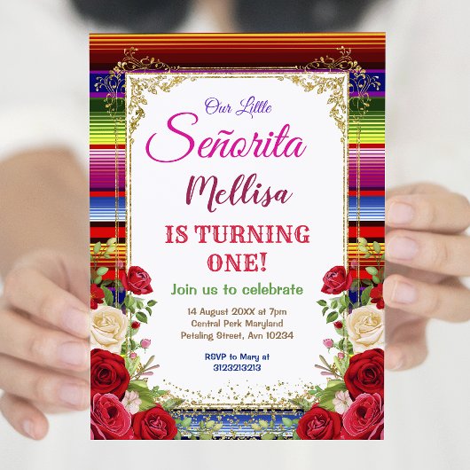 Invitation Fleurs Roses mexicaines avec Parties scintillant o