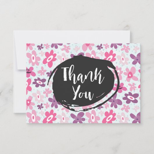 Invitation Fleurs roses mignonette Fête Motif Whimsical Merci (Devant)