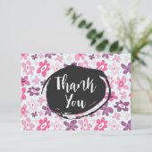 Invitation Fleurs roses mignonette Fête Motif Whimsical Merci (Debout devant)