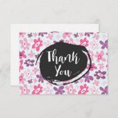 Invitation Fleurs roses mignonette Fête Motif Whimsical Merci (Devant / Derrière)