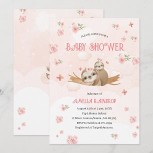 Invitation Fleurs roses mignonnes baby shower aquarelle Inv