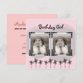 Invitation Fleurs roses mignonnes Photo Fille Anniversaire (Devant / Derrière)