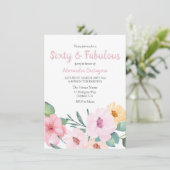 Invitation Fleurs roses mignonnes Soixante et fabuleux 60e an (Debout devant)