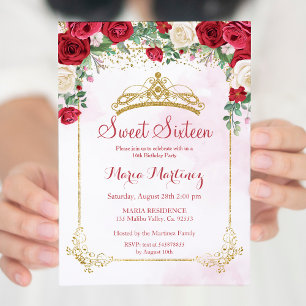 Invitation Fleurs Roses modernes Blush Pink Sweet 16