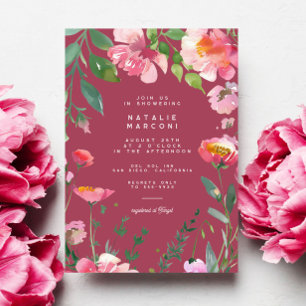 Invitation Fleurs roses modernes Fête des mariées de jardin f