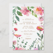 Invitation Fleurs roses modernes Gold Garden Fête d'anniversa (Devant)