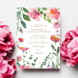 Invitation Fleurs roses modernes Gold Garden Fête d'anniversa
