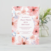 Invitation Fleurs roses N'Importe quelle fête d'anniversaire (Debout devant)