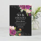 Invitation Fleurs roses Noir Retour 50e fête d'anniversaire (Debout devant)