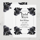 Invitation Fleurs Roses Noires Délicates Douche Usée  (Devant / Derrière)