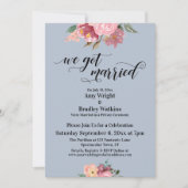 Invitation Fleurs roses Nous nous sommes mariés Script Bleu p (Devant)