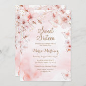 Invitation Fleurs roses Or Avec Parties scintillant Or Douce (Devant / Derrière)