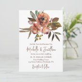 Invitation Fleurs roses orange Verdure Mariage chrétien (Debout devant)