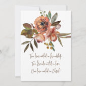 Invitation Fleurs roses orange Verdure Mariage chrétien (Dos)