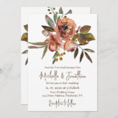 Invitation Fleurs roses orange Verdure Mariage chrétien (Devant / Derrière)