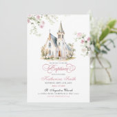 Invitation Fleurs roses pâles Baptême classique de l'église (Debout devant)