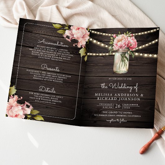 Invitation Fleurs Roses Pâles Pot en Verre Code QR Mariage en