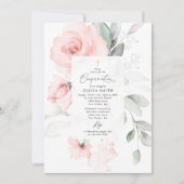 Invitation Fleurs roses pâles, verdure, confirmation florale (Devant)