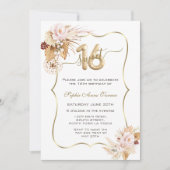 Invitation Fleurs roses Pampas Grass Sweet 16 Célébration (Devant)