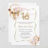 Invitation Fleurs roses Pampas Grass Sweet 16 Célébration (Devant / Derrière)