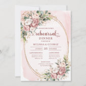 Invitation Fleurs roses pastel aquarelle romantique pour répé (Devant)