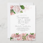 Invitation Fleurs roses pastel pour les 80 ans (Devant)