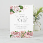 Invitation Fleurs roses pastel pour les 80 ans (Debout devant)