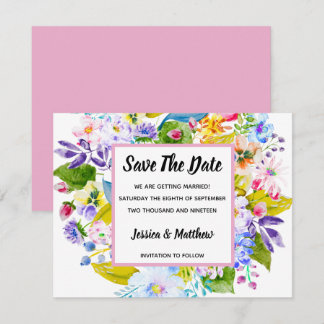Invitation Fleurs roses pastel romantiques Enregistrer la dat