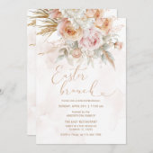 Invitation Fleurs roses Peach Brunch de Pâques (Devant / Derrière)