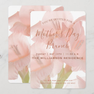 Invitation Fleurs roses Pêche Fête des Mères Brunch Invitatio