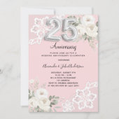 Invitation Fleurs roses photo 25e anniversaire de mariage (Devant)