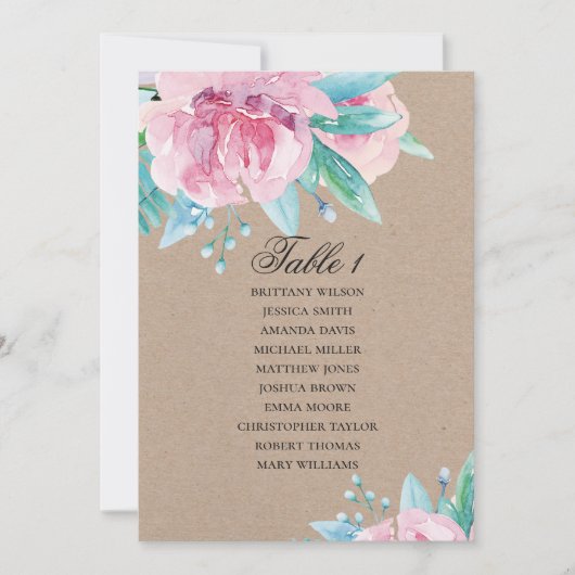 Invitation Fleurs roses. Plan de table de mariage floral rust (Devant)