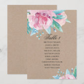 Invitation Fleurs roses. Plan de table de mariage floral rust (Devant / Derrière)