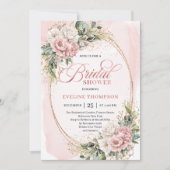 Invitation Fleurs roses poudrées modernes dorées pour la douc (Devant)