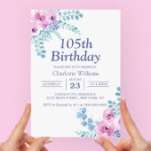 Invitation Fleurs roses pour 105e anniversaire