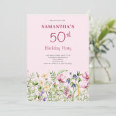 Invitation Fleurs roses pour 50e anniversaire (Debout devant)