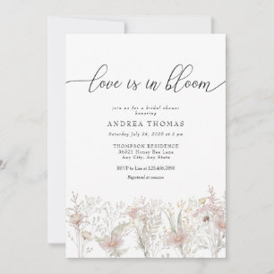 Invitation Fleurs roses poussiéreuses Fête des mariées aqua