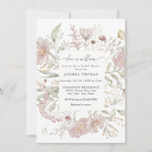 Invitation Fleurs roses poussiéreuses Fête des mariées aqua