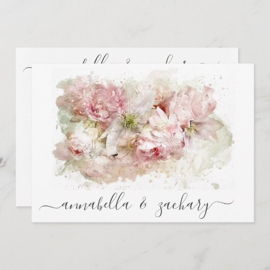 Invitation *~*Fleurs roses poussiéreuses RSVP QR AR26 MARIAGE (Devant / Derrière)