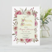 Invitation Fleurs roses poussiéreuses virtuelles bébé ou douc (Debout devant)