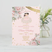 Invitation Fleurs roses Presentación De Tres Años Cute Girl (Debout devant)