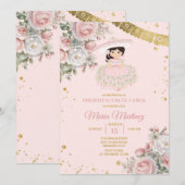 Invitation Fleurs roses Presentación De Tres Años Cute Girl (Devant / Derrière)