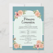 Invitation Fleurs roses Primera Comunation Mignée Première Co (Devant)